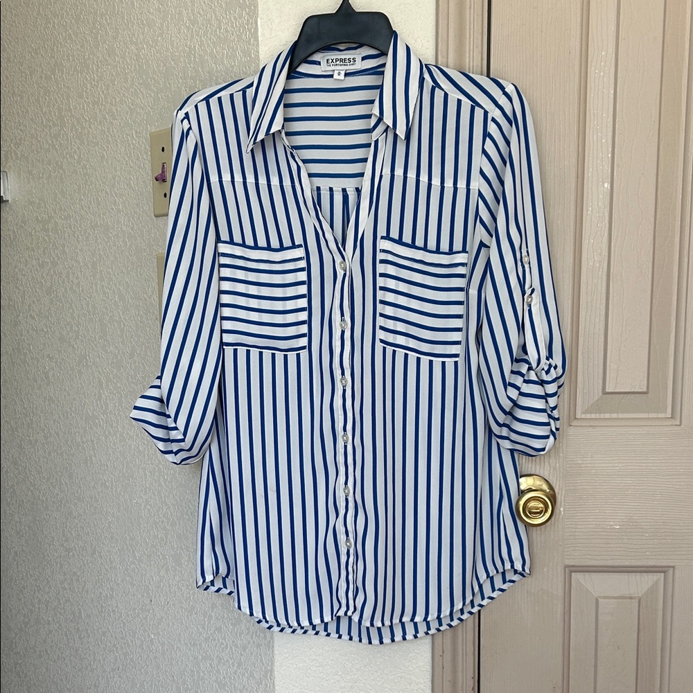 Express Striped Button-Down Shirt in Blue and White
